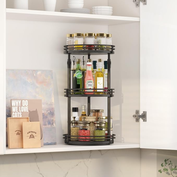 Across-star Lazy-Susan-Organizer-Spice-Rack, 3-Tier Rotating Spice Organizer for Cabinet Pantry, Seasoning Holder Shelf with Adjustable Height, Kitchen Counter Shelf Countertop Organzier - Image 7