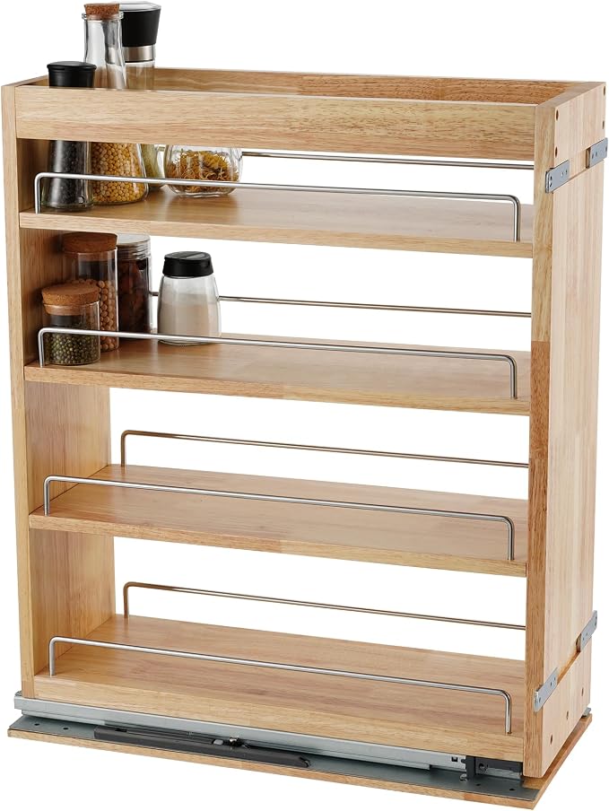 DINDON Pull Out Spice Rack Cabinet Organizer, (8" W x 21.9" D x 25.2" H) Multi-Use Soild Wood Pull Out Cabinet Organizer Slide Out Shelf Sliding Base Cabinet Storage Organization - Image 8