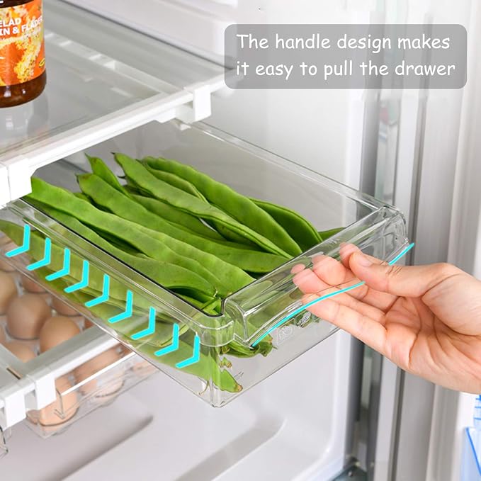 URALFA Fridge Drawer Organizer 2 Pack, Fridge Organizers and Storage | Deli Drawer for Refrigerator, Pull Out Fridge Under Shelf Drawer, Refrigerator Storage Containers for Fruit, Egg, Yogurt - Image 2
