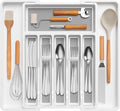 Lifewit Extra Large Silverware Drawer Organizer, Expandable Utensil Tray | BPA Free Flatware Cutlery Holder for Kitchen, Adjustable Plastic Storage for Spoons Forks Knives, 13-22.4 x 16.7, White Gray by Lifewit