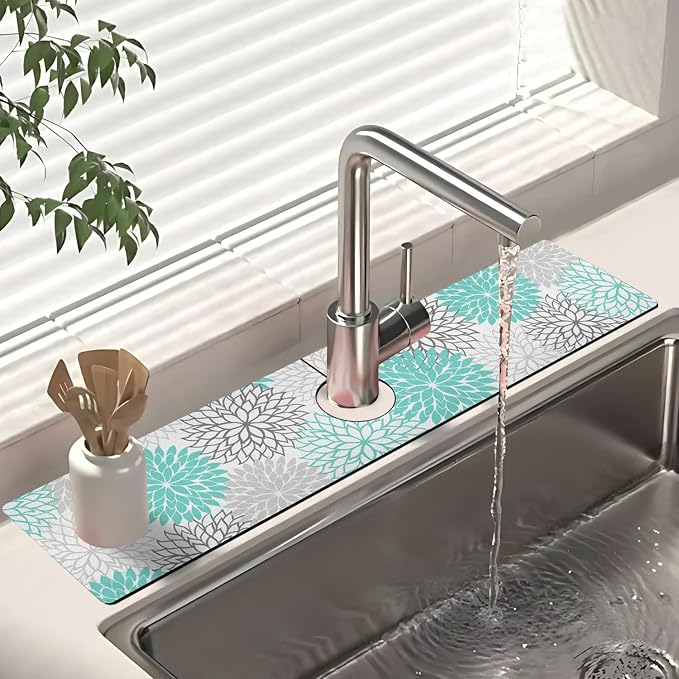 Dish Drying Mat for Kitchen Counter Matt, 2PCS 31.5"x17" Dish Drainer Mat & 24"x5.5" Sink Splash Guard, Super Absorbent Non-slip Rubber Backed - Image 4