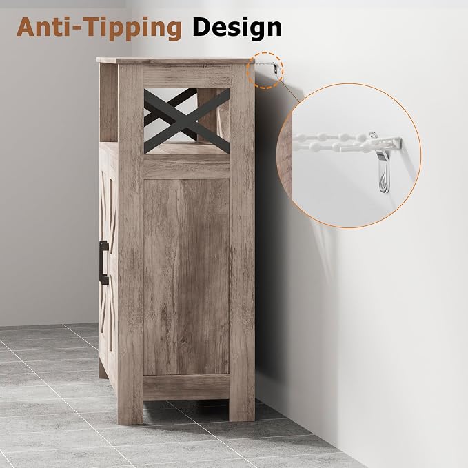 Homhedy Farmhouse Bathroom Storage Cabinet with Doors, Small Floor Cabinet | Toilet Paper Cabinet with Adjustable Shelf, Freestanding Storage Cabinet for Kitchen/Laundry/Living Room, 24"W, Greige - Image 6