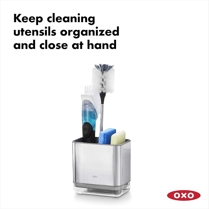 OXO Good Grips Stainless Steel Sink Organizer Caddy & Sponge Holder | Holds Sponge, Soap, And Scrubbers, Rust-Resistant Steel, Drains Easily, Kitchen Sink Caddy, Countertop Organizer - Image 2