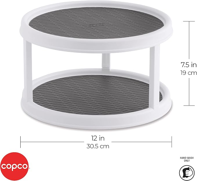 Copco Non-Skid Turntable, 2-Tier, 12-Inch, Durable & Easy Clean, White/Gray - Image 3