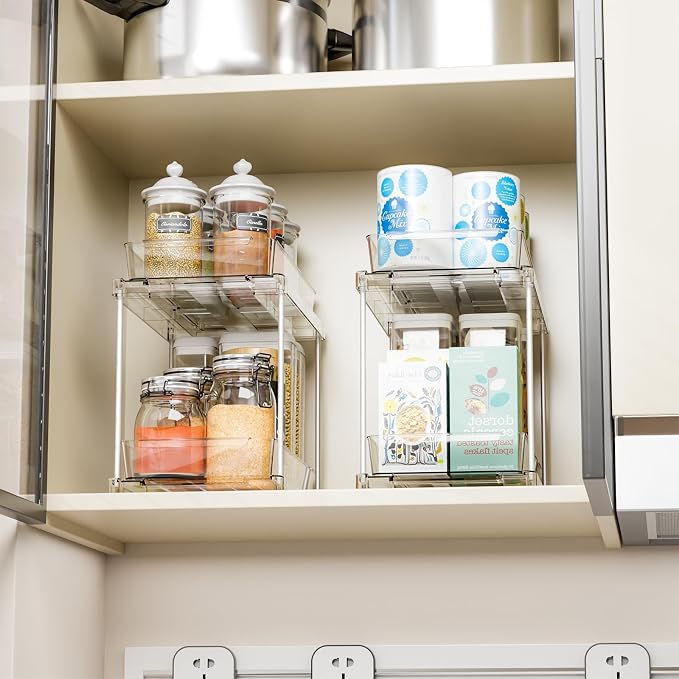 4 Pack Under Sink Organizers and Storage,Clear Acrylic Bathroom Organizer and Cabinet Organization for Makeup,Medicine,Two Tier Pull Out Cabinet Organizer Drawers for Pantry,Vanity Storage Bins - Image 9