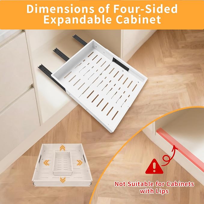 Expandable Pull out Cabinet Organizer, Width (12"-19") Depth (17"-23") Pull Out Drawers for Cabinets, Upgrade 3 Slide Rails Slide Out Drawers, No Drill Adjustable Roll Out Shelves, 1 Pack, White - Image 9