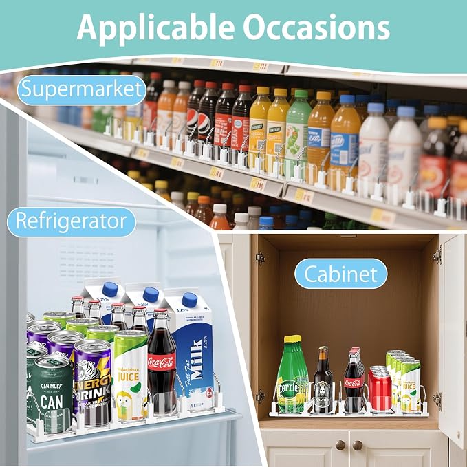 Drink Organizer for Fridge, 5 Row Automatic Pusher Glide, Adjustable Width Soda Can Dispenser for Refrigerator-Holds up to 25 Cans - Image 7