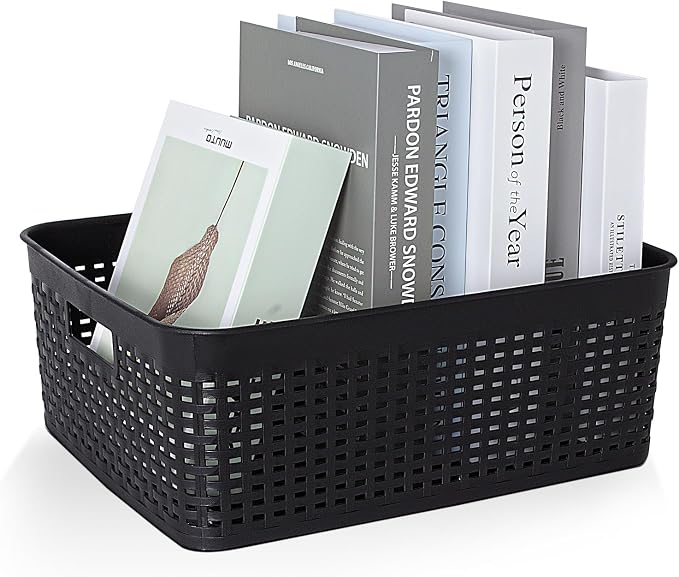 Soddeph Plastic Storage Baskets for Cabinets, Household Pantry Organization with Handle,Organizer Bins for Room,Bathrooms,Under-Sink,Kitchen (Black, L-3PACK) - Image 3