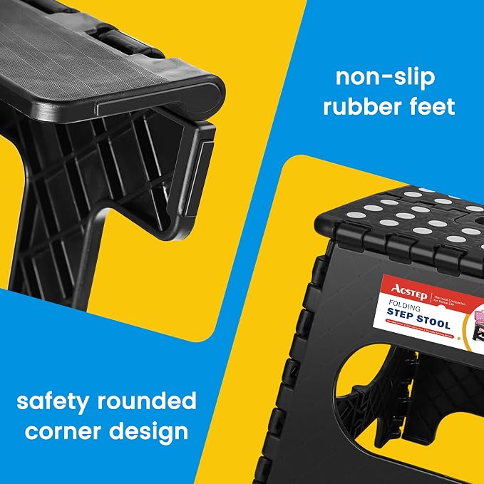 11 Inch Folding Step Stool for Kids, Non-Slip Foldable Stools, Black | Heavy Duty Collapsible Foot Stool, Lightweight with Built-in Handle, Holds 300 lb for Adults Kitchen Bathroom Bedroom Outdoor - Image 6