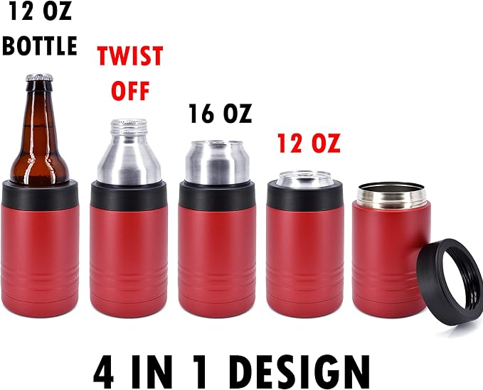 Clear Water Home Goods 4-in-1 12 oz Can Cooler Maroon | Double Wall Vacuum Insulated 18/8 Stainless Steel, Fits 12 oz Cans & Bottles and 16 oz Cans, Powder Coated Finish - Image 3