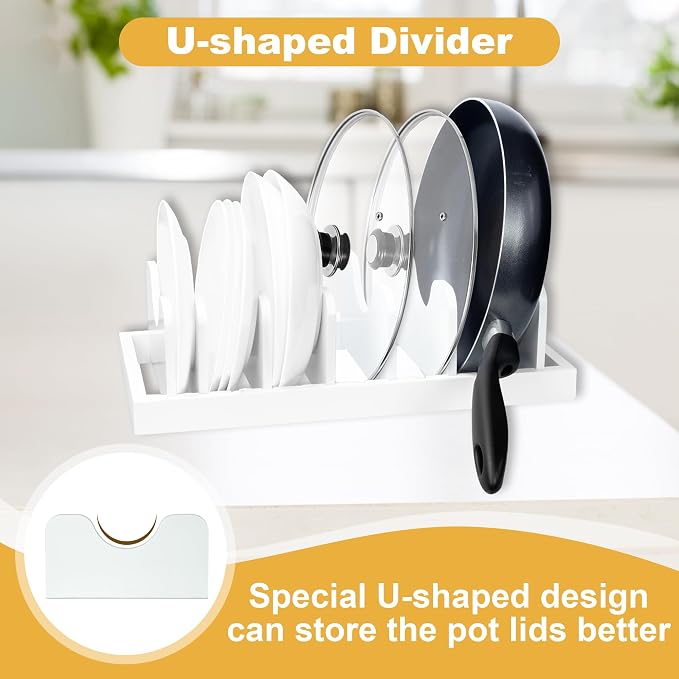 MinBoo Bamboo Pot Lid Organizer Pot Lid Holder, Pot and Pan Organizer Drawer Organizer for Pot Lids, Pans, Cutting Boards & Baking Sheets, Dinner Plates, Reusable Containers in Cabinet Storage,White - Image 2