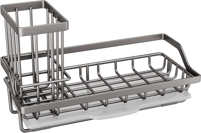 SWTYMIKI Sink Caddy Sponge Holder - Kitchen Sink Organizer with High Brush Holder for Countertop to Hold Dish Soaps and Sponges, Stainless Steel, Sand Nickel - Image 8