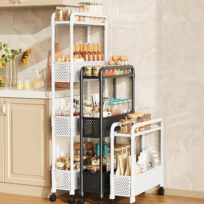 Slim Rolling Storage Cart for Small Space, 4 Tier White Utility Cart Shelves Organizer, Plastic Storage Cart on Wheels for Kitchen, Office, Bathroom, Laundry Room and Narrow Places - Image 5