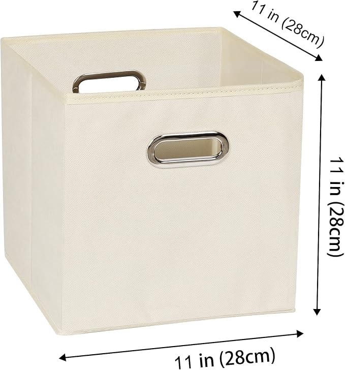Yunkeeeper storage bins Cubes, Fabric Cube Organizer with Handle, Foldable Cube Bins for Cloth or Accessary Storage, 11x11x11, Set of 3, (Creamy White) - Image 2