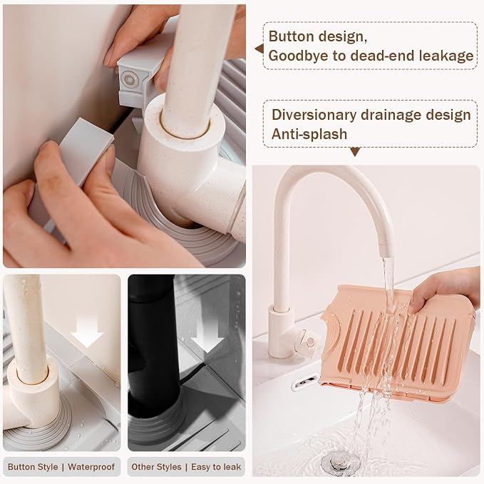 14.5" Silicone Faucet Handle Drip Catcher Tray,7° Sloped Self Draining Mat with Snap-on Design & Soap Holder, Sink Splash Guard for Kitchen & Bathroom, Trim-to-Fit Opening - Image 5