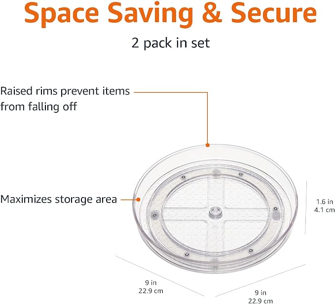Amazon Basics Clear Rotating Lazy Susan Turntable Organizer for Condiments, 9-Inch, 2-Pack - Image 3