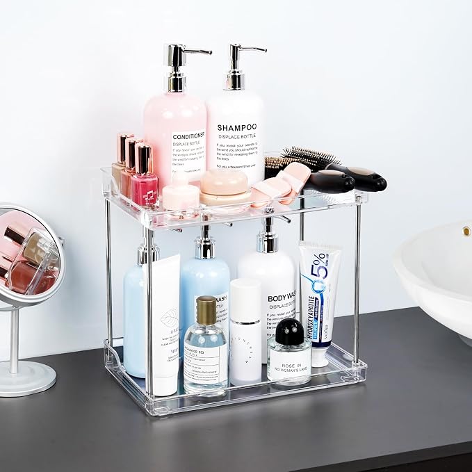 2 Tier Bathroom Counter Organizer, Clear, Rectangular | Tiered Skincare Organizer Bathroom Shelf for Vanity Countertop, Kitchen, Sink Storage, Holds Makeup, Perfume, Beauty Supplies - Image 7