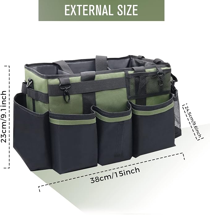 SCAVATA Wearable Cleaning Caddy Organizer with Handle & Shoulder Straps for Housekeepers, Under Sink & Car Cleaning Tool Organizer Bag with 4 Foldable Dividers (Green) - Image 5