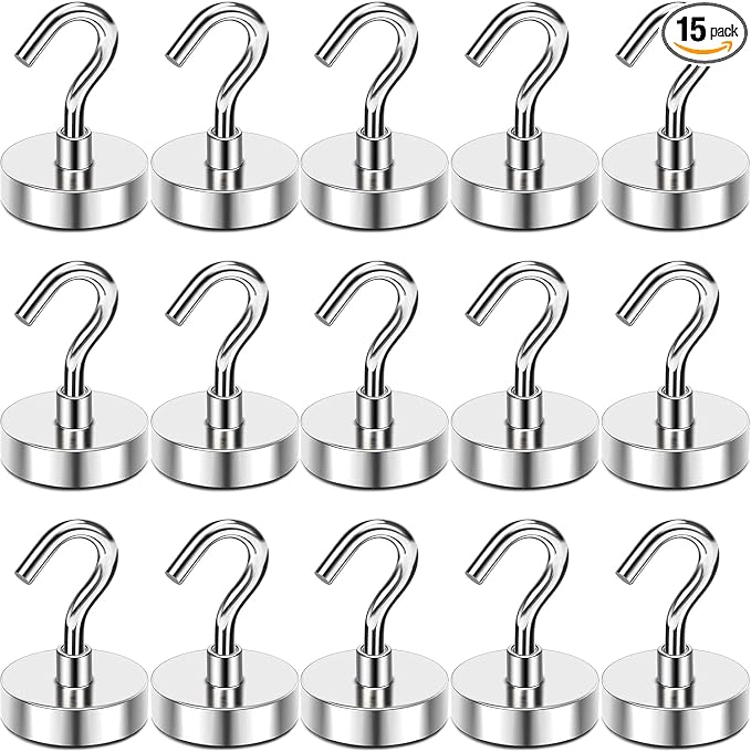 Magnetic Hooks 15P for Outdoor Hanging 30LBS Strong Magnetic | Cruise Refrigerator Hooks for Hanging, Kitchen, Garage, Classroom, Beach Vacation Kitchen Grills by MIKEDE