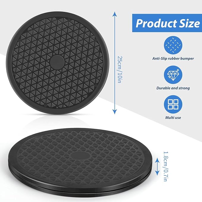 2Pack Lazy Susan 10 inch with Steel Ball Bearings Large Lazy Susan Turntable Rotating Swivel Stand for Flat Panel Monitors, TV's, Potted Plants, Stereo Speakers, Black - Image 2