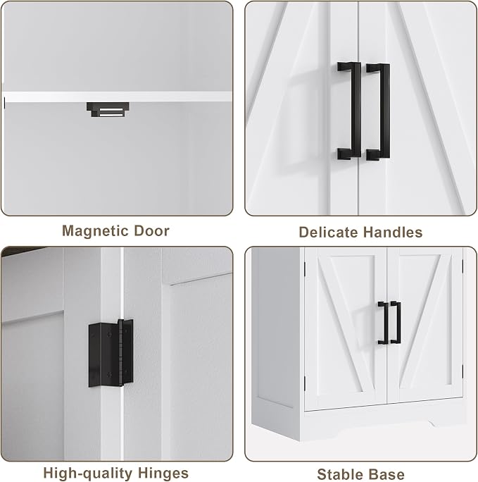 Treocho Farmhouse Bathroom Floor Cabinet with Adjustable Shelves | 11.81"D x 23.62"W x 43.46"H, Freestanding Kitchen Pantry Cabinet, Cupboard for Living Room, Dining Room, White - Image 6