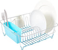 Dish Drying Rack & Cutlery Holder 2 Piece Set - Compact Sink-Fitting Dish Drainer with Rubberized Undercoating, Space-Saving Kitchen Organizer for Plates, Cups, Bowls & Utensils in Sink, Turquoise by SweetHomeCollection