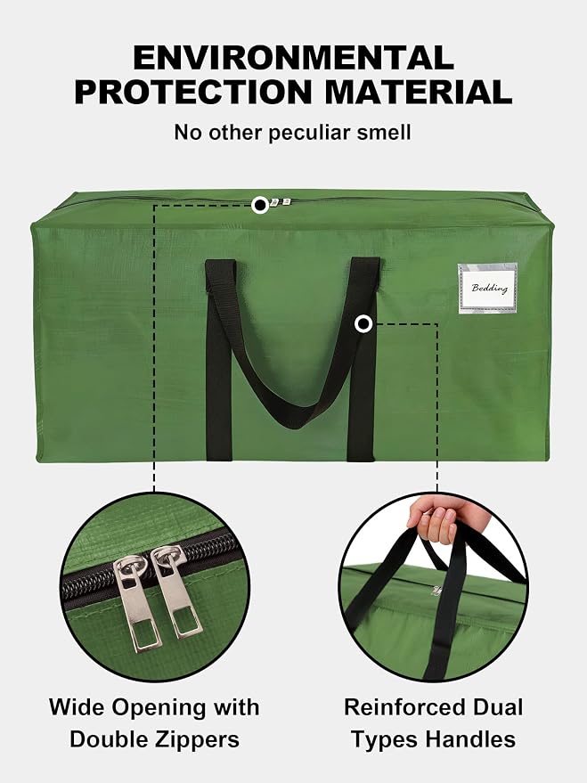 HOMESURE Supports 200lbs Heavy Duty Moving Bags - Strong Zipper & Wrap-Around Handles - Water-Resistant Storage Totes, Durable Alternative to Moving Boxes - 12 Pack - Olive Green - Image 7