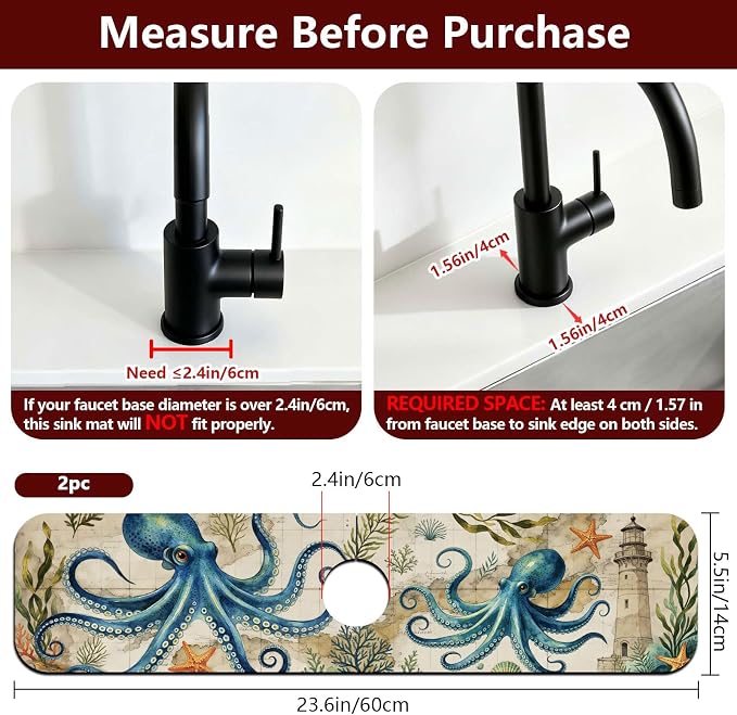 2 Pcs Kitchen Sink Splash Guard Faucet Mat Moroccan Tiles Pattern Faucet Mat for Sinks Flower Absorbing Drying Mats for Kitchen Bathroom - Image 2