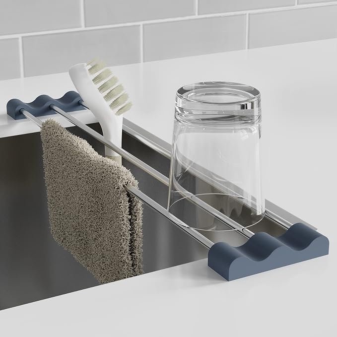 Tomorotec Adjustable Over-The-Sink Kitchen Rack, BPA-Free, Deep Gray | Holds 16.5 Lbs; For Dishcloths, Sponges, and Brushes - Heat-Resistant Stainless Steel with Slim, Expandable Design by Tomorotec
