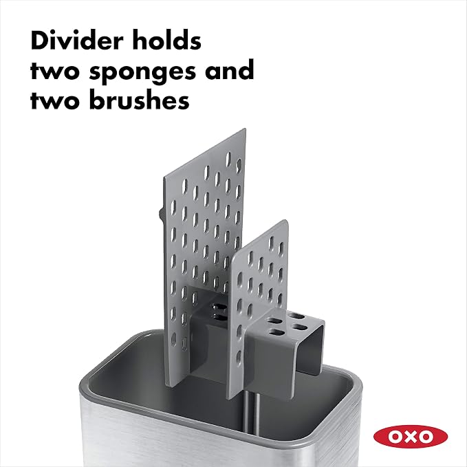 OXO Good Grips Stainless Steel Sink Organizer Caddy & Sponge Holder | Holds Sponge, Soap, And Scrubbers, Rust-Resistant Steel, Drains Easily, Kitchen Sink Caddy, Countertop Organizer - Image 3