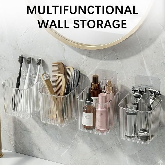 6Pack small Wall Mount Organizer, Adhesive Cabinet Door Storage Bins, Clear Makeup Container, Stackable Organizer Basket for Kitchen, Bathroom, rv, Pantry, Office，Refrigerator Small Items storage - Image 3