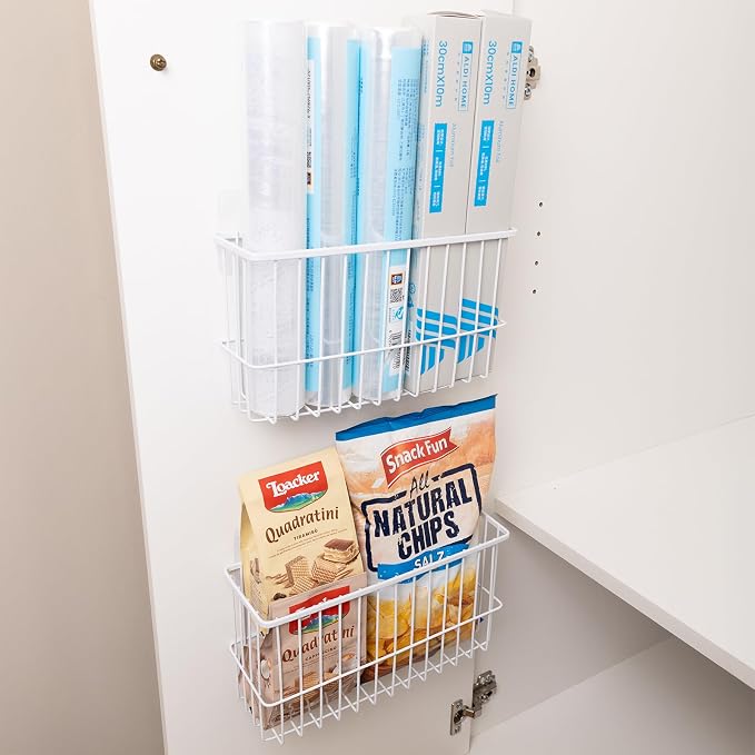 2 Piece Kitchen Cabinet Door Storage Box | Lid Organizers Inside Cabinet, Self Adhesive Wall Mounted Storage Box for Kitchen/Wardrobe/Bathroom, White - Image 3