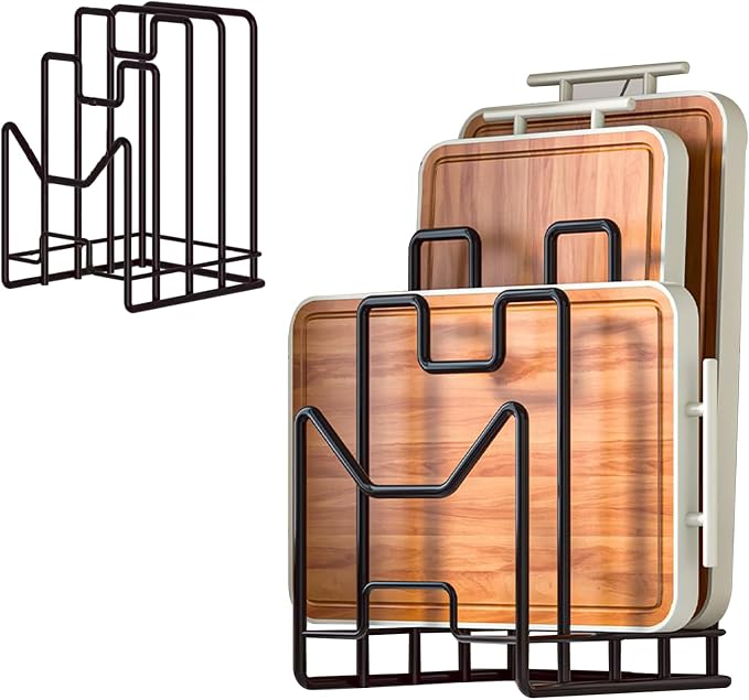 Multifunctional Cutting Board Organizer, Cutting Board Holder Rack Baking Cookie Pan Sheets Cooling Racks Storage Stand for Kitchen Cabinet -Divided Holder with 4 Slots (1PS Black) by Unknown