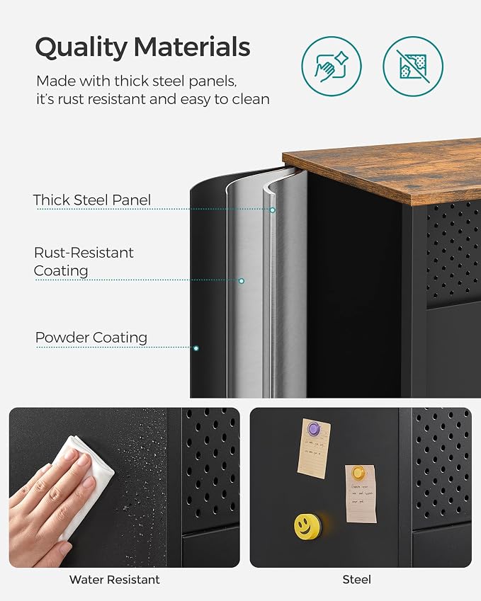 SONGMICS Set of 2 Storage Cabinets, Metal Cabinet, Sideboard with 2 Doors, 15.7 x 31.5 x 29.9 Inches, Magnetic Closure, Adjustable Shelf, Steel Frame, Rustic Brown and Black ULSC791B01 | Metal Cabinet, 15.7 x 31.5 x 29.9 Inches, Magnetic Closure, Adjus... - Image 6