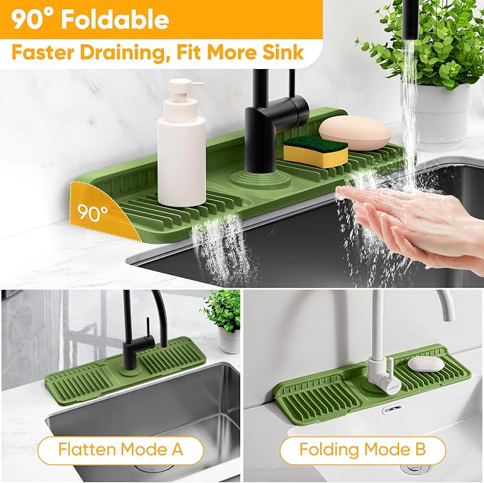 17.7'' Faucet Mat for Kitchen Sink Splash Guard[7° Slope Fast Self-draining][Snap Lock Fit] Folding Kitchen Sink Faucet Mat Splash Guard Kitchen Sink Area Water Splash Guard Behind Faucet Draining Mat - Image 6