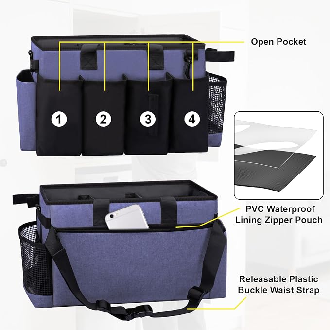 Wearable Large Cleaning Caddy Bag for Housekeepers (Purple) | Cleaning Supplies Organizer with Adjustable Shoulder, Waist & Handle Straps, Detailing Bag for Kitchen Supplies - Image 3