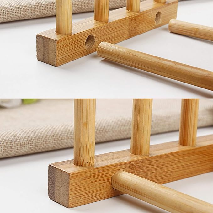 Bamboo Wooden Dish Rack Drying for Kitchen Dish/Plate/Bowl/Cup/Pot Lid/Book | Drainboard Cutting Board/Pot Lid Organizer for Kitchen, Living Room, Study, Display Cabinet Bowl - Image 8