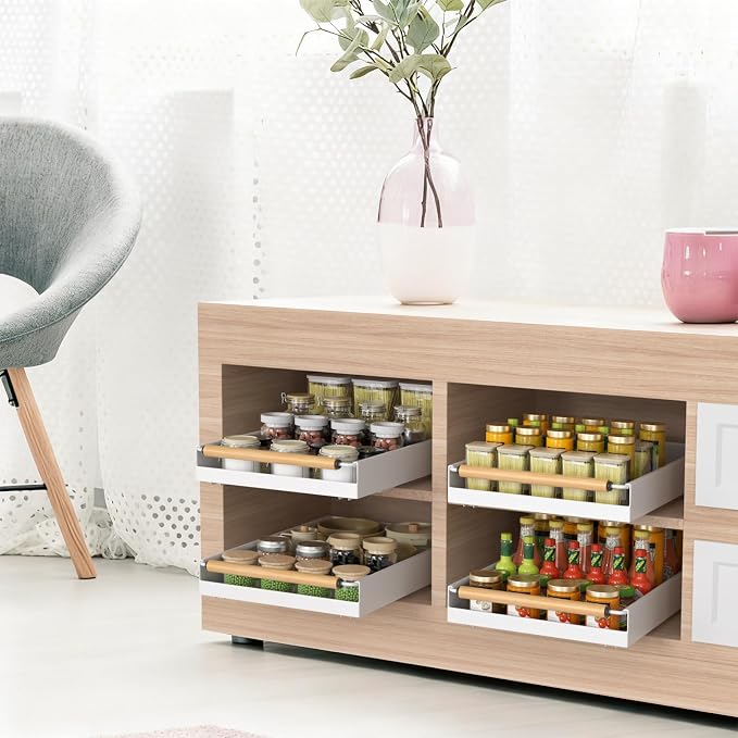 Pull out Cabinet Organizer, 16" Deep Pull Out Drawer for Kitchen Cabinets Adhesive with Nano Film, Slide out Cabinet Organizer Shelf for Pantry Bathroom Organization White by Hocookeper