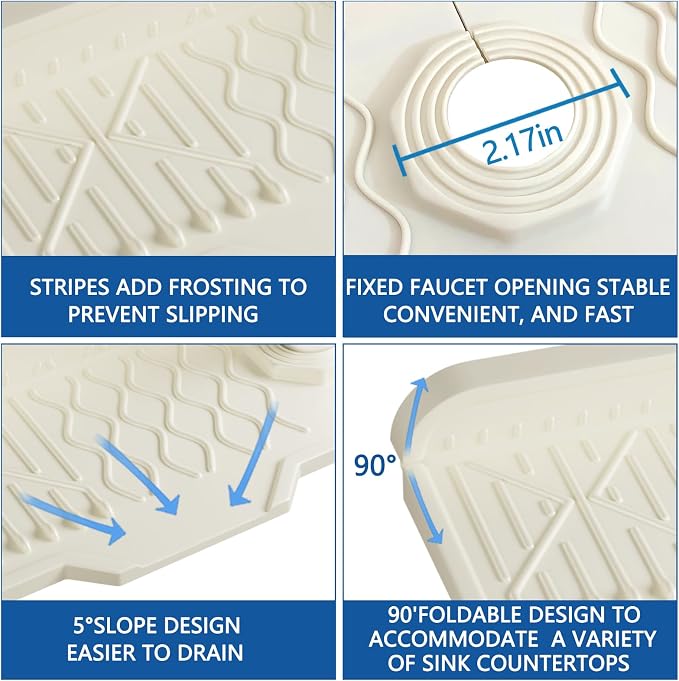 Silicone Sink Mat Splash Guard-17" x 6'' Sink Splash Guard,Kitchen Sink Accessories fit for Countertop, Bathroom,Farmhouse,RV by EBIGIC (Off-white) - Image 8