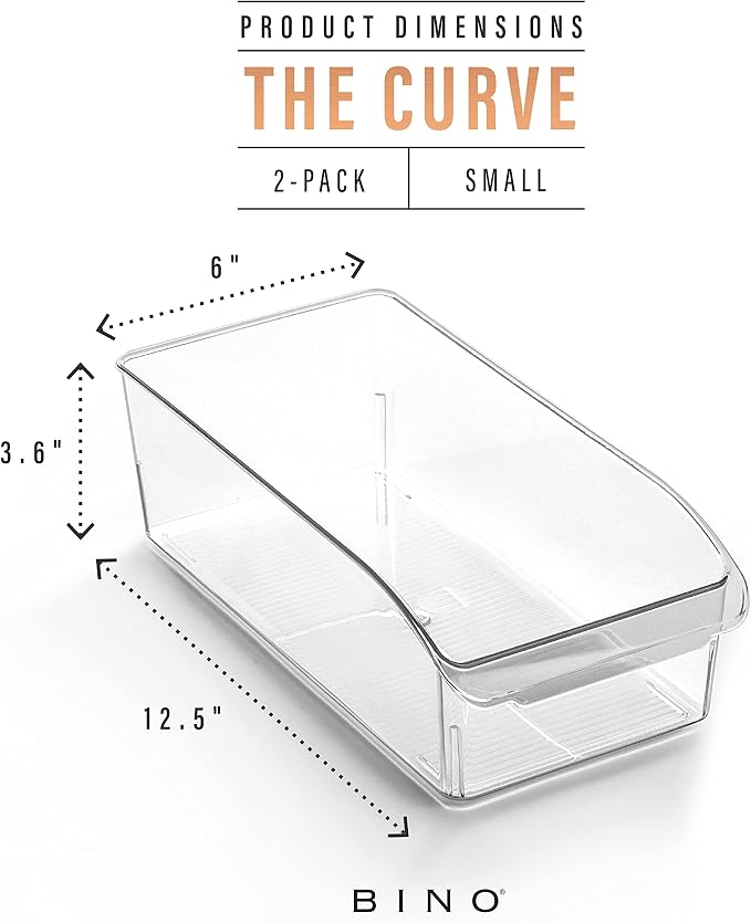 BINO | Plastic Storage Bins, Small | THE CURVE COLLECTION | Multi-Use Organizer Bins | Storage Containers Kitchen, Pantry and Home Organization | Fridge Organizers | Pantry Organization - Image 3