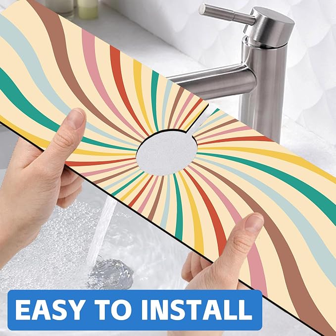 Groovy Retro Swirl Kitchen Sink Splash Guard Mat Absorbent Fast Drying Mat Faucet Draining Mat Sink Splash Guard Behind Faucet Drip Catcher for Kitchen Bathroom 5.5"×24" - Image 6
