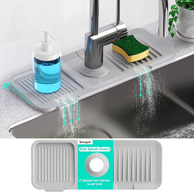 14.6'' Faucet Mat for Kitchen Sink [5°Slope Fast Self-draining] Kitchen Sink Splash Guard Silicone Kitchen Sink Faucet Mat Splash Guard for Kitchen Sink Area Faucet Guard Draining Mat Light Gray - Image 8
