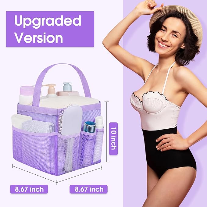 Mesh Shower Caddy Portable - 9 Pockets for College Dorm Room Essential | Large Capacity Mesh Shower Caddy with 9 Pockets, Portable Hanging Toiletry Bag for College Dorm, Gym, Camping and Beach - Image 2