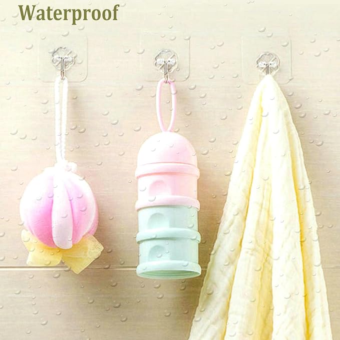 12 Pack Adhesive Wall Hooks Heavy Duty No Drill Clear Sticky Hooks, 33LB | Waterproof Transparent Sticky Hooks for Hanging, 33lbs Max Load No Damage,Ideal for Towel,Coat,Bathroom,Kitchen,Home - Image 4