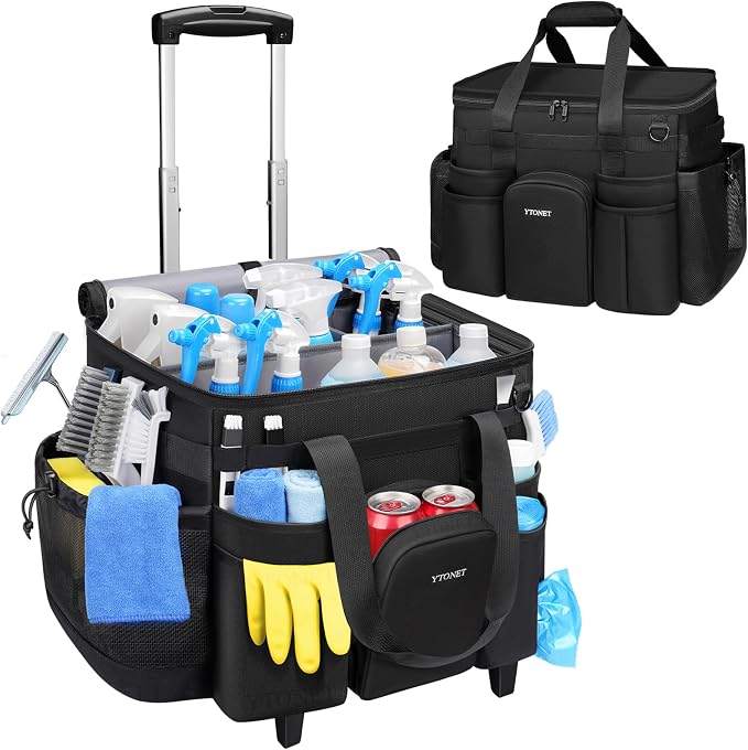 Ytonet XXL Rolling Cleaning Caddy, Large Cleaning Caddy with Wheels | Water Resistant Rolling Caddy for Cleaning Supplies, Cleaning Caddy Bag, Tool Organizer, Cleaner bags for Housekeepers by YTONET
