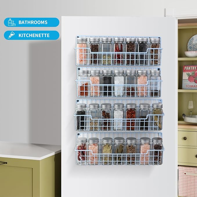 Spice Rack Wall Mount, 4 Pack Spice Organizer, Light Blue | Wire Spice Rack, Spice Storage Shelf, Space-Saving, For Kitchen Cabinet, Pantry Door, RV - Image 4