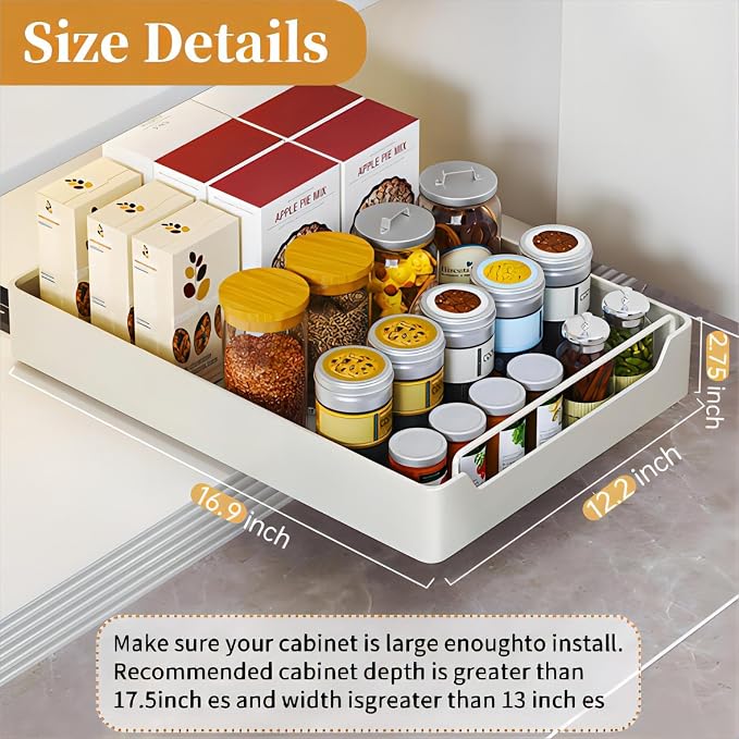 Pull out Cabinet Organizer Fixed with Adhesive Nano Film | Heavy Duty Sliding Basket Organizer Drawer, Pull Out Drawer for Kitchen Under Sink Organizer, Pantry, Bathroom,1 Pack - Image 2