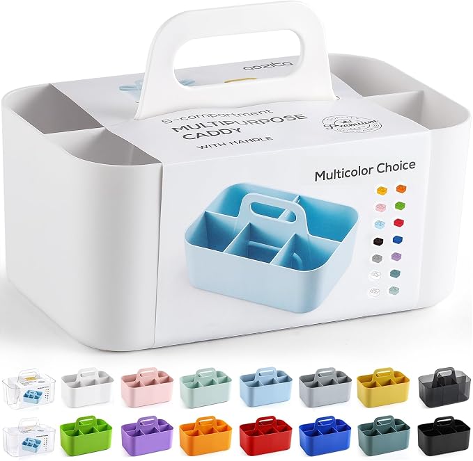 Multiuse Caddy Organizer with Handle, Portable Divided Plastic Tote Bin - Art Craft, Stationary Pen Marker Crayons, Makeup Hair Supplies Storage - Bathroom, Classroom, Dorm, Office, Desk Holder -White - Image 8