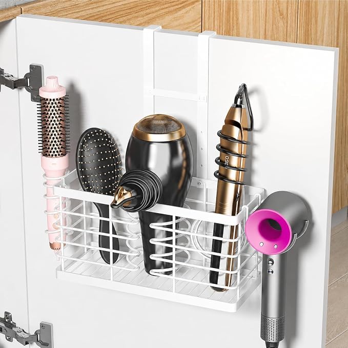 2026 Upgraded 3-in-1 Universal Hair Tool Organizer, XL Size, White | Adjustable Height Metal Hair Dryer Holder, Wall Mounted, Over Cabinet Door, Countertop, Bathroom Storage by Sevenblue