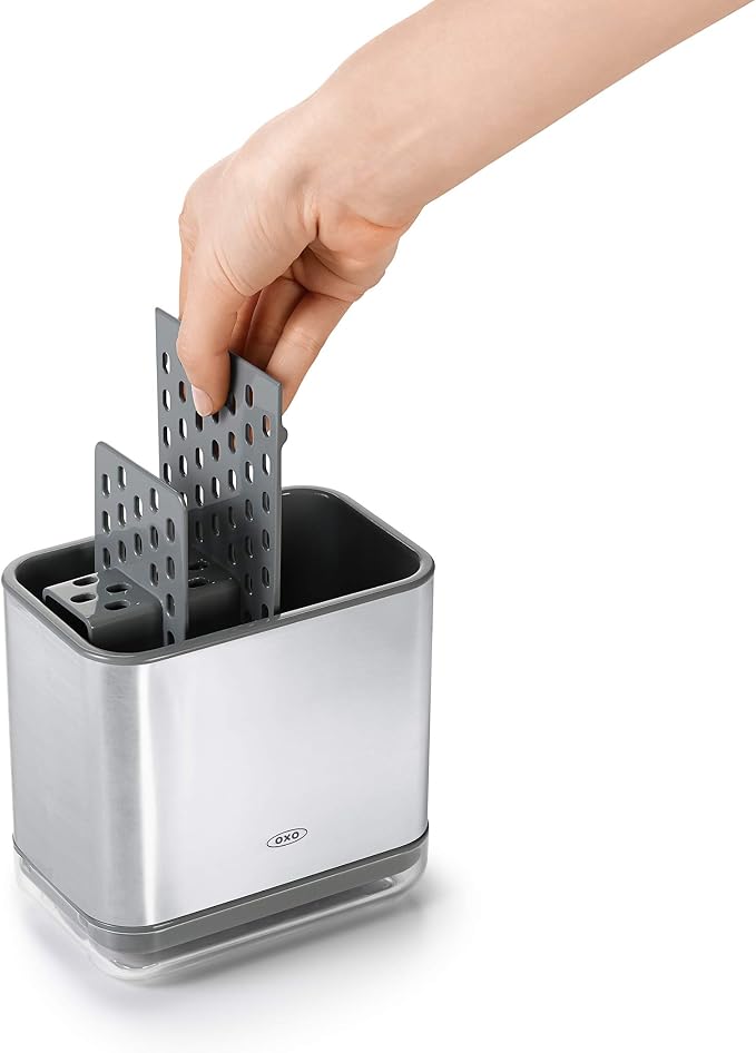 OXO Good Grips Stainless Steel Sink Organizer Caddy & Sponge Holder | Holds Sponge, Soap, And Scrubbers, Rust-Resistant Steel, Drains Easily, Kitchen Sink Caddy, Countertop Organizer - Image 9
